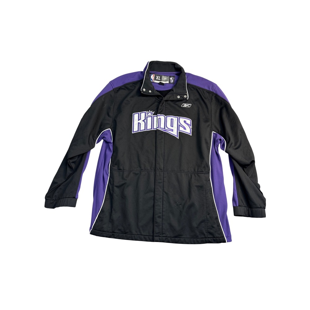 Mens Reebok NBA Sacramento Kings Track Jacket Black Purple XL Snap Front Warm Up